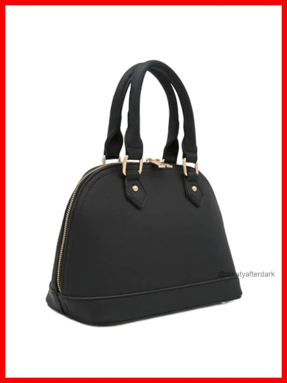 Faux Saffiano Leather Dome Satchel with Zipper Closure